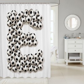 Feelyou Football Bath Curtain Soccer Ball Game Shower Curtain for Kids Boys Girls Teens Rugby Sports Bathroom Shower Curtain Set 72"x84" Gift for Football Lover Kids Bathroom Accessories