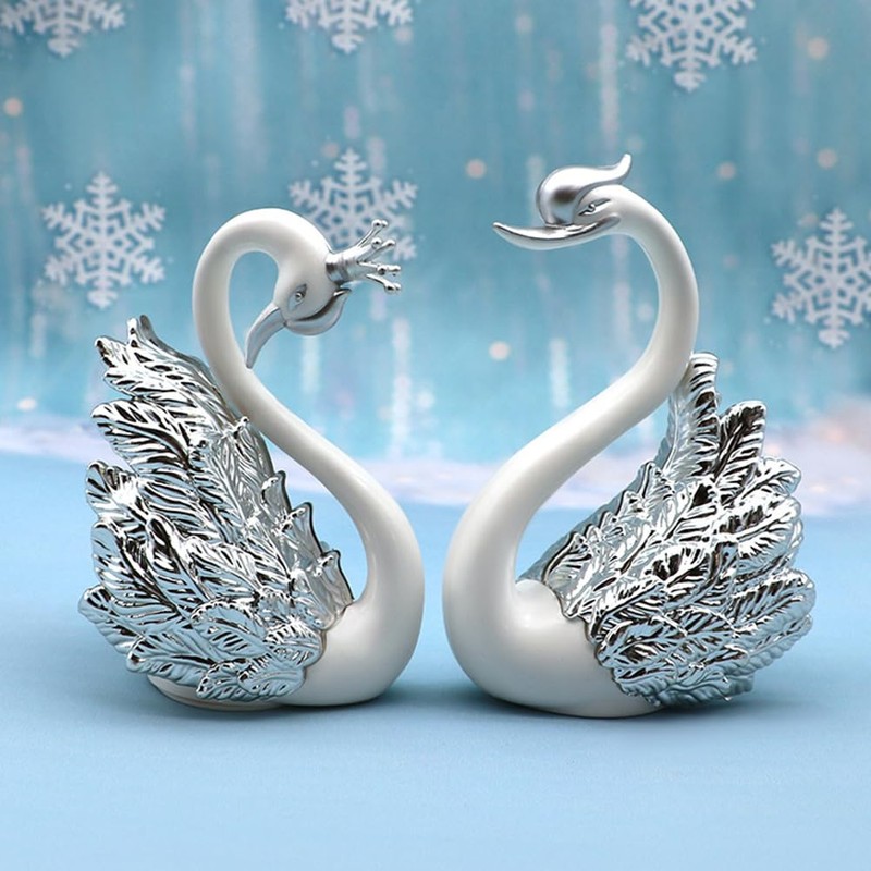 SEWACC 2pcs Couple Swan Ornaments, Mini Swan Figurines for Home