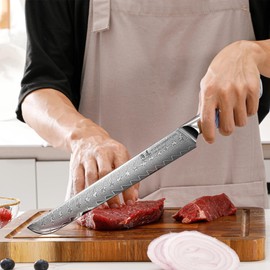 SHANGDAO Brisket Slicing Knife - 10 Inch Professional Kitchen Carving Knife, Forged VG 10 Damascus Steel, Sushi Kitchen Knife, Full Tang, Ergonomic Resin Handle - HUA Series