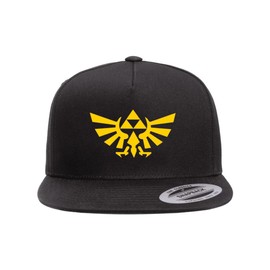 Mari Kyrios Zelda Triforce Emblem Heat Pressed Flat Bill Hat - Adult Black Twill Snap Back Adjustable Cap