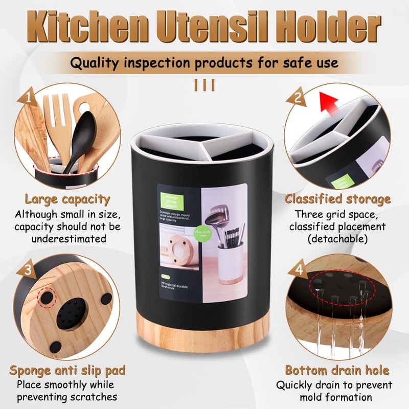 Tiosamd Kitchen Utensil Holder Tableware Storage Bucket, Spoon Chopsticks Fork
