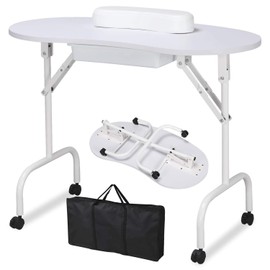 Yaheetech Yaheetech 37-inch Portable & Foldable Manicure Table Nail Desk Workstation with Large Drawer/Client Wrist Pad/Controllable Wheels/Carrying Case for Spa Beauty Salon White, 1 Count (Pack of 1)