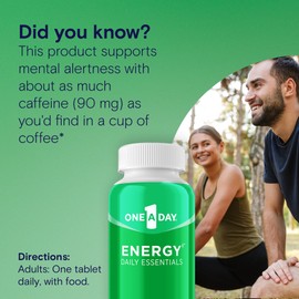 One A Day Energy Daily Essentials Multivitamin, Energy Supplement to Support Mental Alertness and Immune Health with Vitamins A C, D, E, Zinc and Caffeine, 120 Count