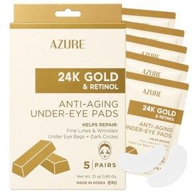 AZURE - Parches antienvejecimiento para debajo de los ojos de oro de 24 quilates y retinol, reafirmante, restauradora e hidratante, reduce las líneas 