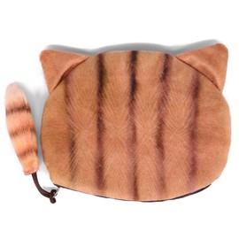 Big Eyed Brown Cat Wallet with a Tail | Lovely Kitty Head Purse with a Tail | Zipper Closure Coin Wallet