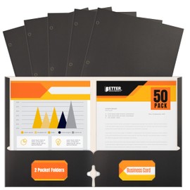 Better Office Products Two Pocket Portfolio Folders, 50-Pack, Brown, Letter Size Paper Folders, 50 Pieces, Brown