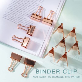 LELE LIFE Same Size Rose Gold Binder Clips, 48Pack Medium Paper Clamps, Rust-Proof File Paper Money Clamps, Binder Paper Clips for Office Home School, 0.98in 25mm