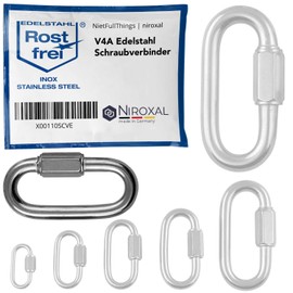 2 pcs 10-mm V4A Stainless Steel Screw Carabiner Short Straight Robust Shape Breaking Load 3750 kg Screw Connector Chain Connector Emergency Screw Chain Quick Release Fastener