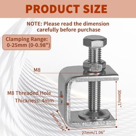 MCSDFN 4 Pack Stainless Steel C Clamps 1.18" with Stable Wide Jaw Opening, Small C-Vise Clamps Heavy Duty U Clamp for Metalworking Woodworking Welding Mounting
