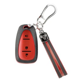 CHATYYD Key fob Cover for Chevy Equinox with Keychain,Soft Leather Car Key Case for Chevy Equinox Spark Trailblazer Traverse Trax 2018-2023 Accessories(3 Buttons)(Red)
