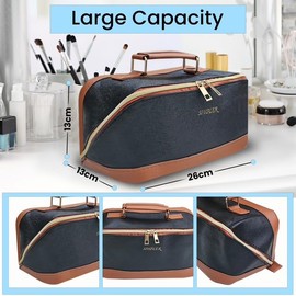 Premium Travel Makeup Bag, Large Cosmetic Case with Handle, (Black)