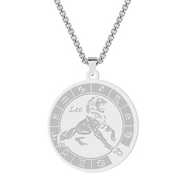 Leo Zodiac Sign Pendant Necklaces for Women Men 12 Constellation Charm Stainless Steel Astrology Horoscope Sign Disc Jewelry Birthday Gift (Leo-S)