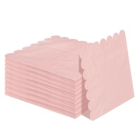 SietDESEO 50 Pieces 3-ply Light Pink Napkins Disposable Folded 5 x 5 Inches Scalloped Cocktail Napkins Paper Napkins for Dinner Wedding Birthday Party Pink Dessert Napkins