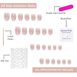 Ombre Press on Nails Short Almond OFDNE Petite Fake Nails Pink&White False Nails Natural Nails Full Cover Glossy Glue on Nails Stick on Nails Acrylic Nails for Women Girls 24Pcs