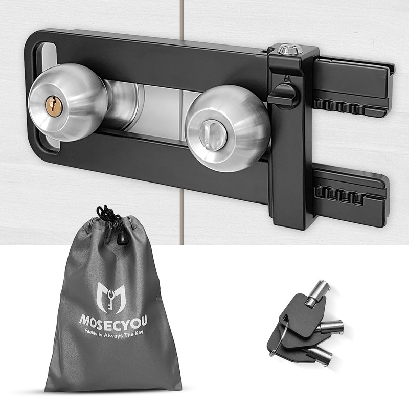 MOSECYOU Double Door Locking Device, French Door Lock Security Barricade,