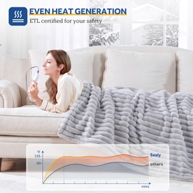 Sealy Electric Blanket Throw Size 50"*60",Super Cozy Faux Fur to Sherpa Reversible Heated Blanket Throw with 6 Heating Levels & 2-10 Hours Auto Off Overheating Protection Machine Washable,Grey