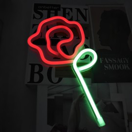 Rose Neon Sign - Red rose Flower with Green Stem Neon Art Wall Decor USB or 3-AA Battery Powered Operated for Girls Bedroom Birthday Gift Party Wedding Rose Lights for Bedroom (Red)