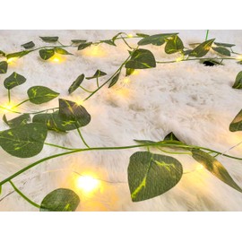 MVOVM 2 Pack Vine with Lights 6.6ft 20 LED Fake Pothos Garland String Fairy Light Hanging Plants Artifical Vines Leaf Lights for Bedroom Aesthetic, Room, Wall, Garden, Indoor, Party, Wedding Decor