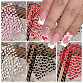 6 Sheets Heart Nail Art Stickers 3D Heart Love Nail Decals Pink Black White Red Hearts Nail Designs Sticker Self Adhesive Nail Art Supplies for Women Girls DIY Valentines Nail Decoration Accessories