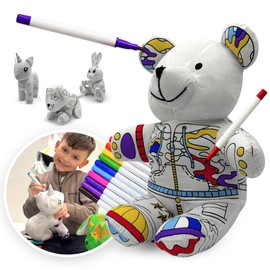 Mumore Cuddly Toy for Colouring, Cotton Soft Toy with 10 Washable Felt Tip Pens, Promotes Creativity and Motor Skills [Reusable & Washable] Toy Children 3 Years Painting Toy Teddy