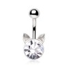 Pierced Owl 14GA 316L Stainless Steel CZ Crystal Cat Head