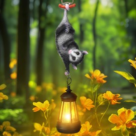 Gerrii Solar Light Outdoor Statues Resin Possum Upside Down with LED Lantern 13'' Waterproof Hanging Animal Figurine with String for Yard Garden Tree Wall Decoration Gifts for Mom Women