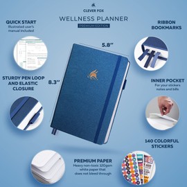 Clever Fox Wellness Planner - Weekly & Daily Health and Wellness Log, Food Journal & Meal Planner Diary for Calorie Counting, Notebook for Medical Condition Tracking, A5-Sized - Mystic Blue