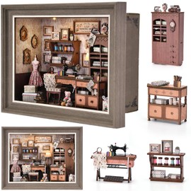 Book Nook Kit - 3D Wooden Puzzle with LED Switch Control & Wall-Mountable Frame，DIY Miniature House for Beginners，Bookshelf/Tabletop/Wall Decor for Craft Lovers，Dollhouse Gift (Lily Sewing Shop)