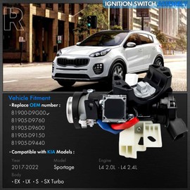 81900-D9G00 Ignition Lock Switch Set Assembly with 2 Keys Compatible with Kia Sportage 2017-2022 Ignition Lock Housing Case & Cylinder Start Barrel Replace# 81900D9G00 81905-D9760