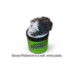 Gooed Riddance: Adhesive, Tar and Pine Sap Remover. Removes Residue from Stickers, Labels, and Tape. Water Based, Non-Toxic. No solvents. No Vapors.