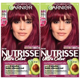 Garnier Hair Color Nutrisse Ultra Color Nourishing Creme, RP1 Dark Intense Pink Red (Cherry Flamingo) Permanent Hair Dye, 2 Count (Packaging May Vary)