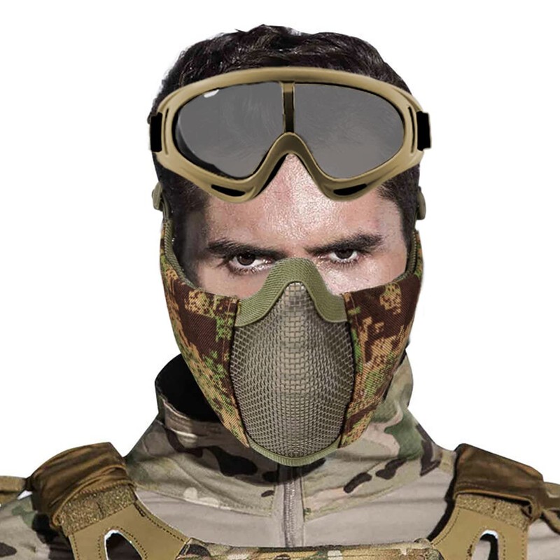 Yzpacc Airsoft Mask with Glasses, Foldable Half Face Airsoft Mesh