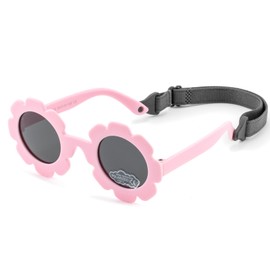 FLJMRAVER - anteojos de sol polarizadas para bebé con correa, flexibles y flexibles, para bebés recién nacidos de 0 a 24 meses, Lente A3 rosa mate/gris, Small