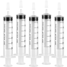 5 Pack Plastic 30ml Syringes with Cap, Sterile Syringe Individually Packaged for Labs, Liquid Measuring, Feeding Pets, Oil or Glue Applicator