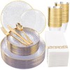 DaYammi 175PCS Clear Gold Plastic Dinnerware Set, Plastic Plates Disposable