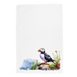 Puffin Tea Towel - Coastal Sea Birds Wildlife Gift for Bird Lovers - Panama Cotton Kitchen Dish Towel/Drying Cloth - 67cm x 45cm
