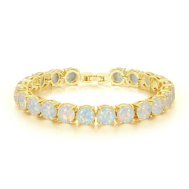 CiNily Big Opal Bracelets for Women, Rhodium Plated Created White Fire Opal Fashion Jewelry Christmas Gifts Round Gemstone Bracelets 8''