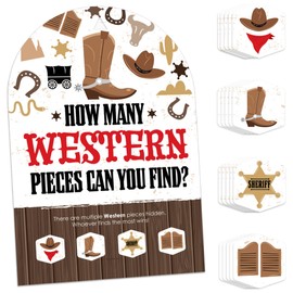 Big Dot of Happiness Western Hoedown - Wild West Cowboy Party Scavenger Hunt - 1 Stand and 48 Game Pieces - Hide and Find Game