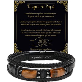 LEAFIA Men's Knot Leather Bracelet with Engraving I Love You, Christmas Gifts, Gift for Him Wedding Anniversary, Men for Valentine's Day, Birthdays for Men, Boyfriend ES, Stainless Steel