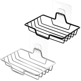 2 Pcs Soap Dish Holder, No Drilling, 304 Rustproof Stainless Steel Wall Mounted Soap Holder Soap Tray for Shower, Bathroom, Tub and Kitchen Sink, Square