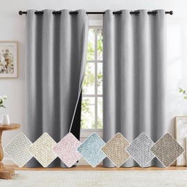 Grey Full Blackout Linen Curtains for Bedroom 84-inch-Long Thermal Insulated Noise Reducing Window Treatment Set of 2 Rustic Farmhouse Triple Weave Curtain Panels, Nursery, 52"x84"x2, Grey