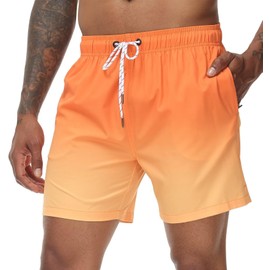 Tyhengta Mens Swim Trunks Gradient Color Quick Dry Beach Shorts with Zipper Pockets and Mesh Lining Orange 34
