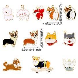 yueton 24PCS Enamel Alloy Cute Animal Pet Dog Puppy Charms Pendant Corgi Frenchie Shiba Inu Husky Pendant for Necklaces Bracelets Keychains Dog Collar Jewelry Making and DIY Crafts