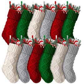 Hungdao 12 Pcs Christmas Stockings Mini Knitted Xmas Stockings Bulk 8.3 Inch Rustic Socks Double Sided Fireplace Hanging Vintage Stockings for Family Christmas Decorations(Vivid Colors)
