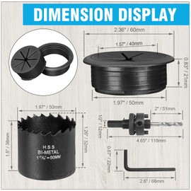 2" Black Desk Grommet, JTemgle Flexible Cable Grommet with Bi-Metal Hole Saw Plastic Cable Hole Cover Wire Organizer Caps Desktop Cord Management for Home Office TV Stands Tabletops, 7 Pieces