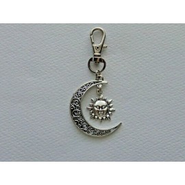 HANDMADE CRESCENT MOON AND SUN KEY CHAIN CLIP FOR PURSE FOB BACKPACK BAG CHARM BLING