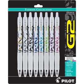 Pilot, G2 Premium Gel Roller Pens, Fine Point 0.7 mm, Assorted Colors, Pack of 8