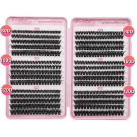 Individual Lashes 600 Pieces Thick Volume Clusters Lashes Soft & Fluffy Individual CLuster 8-16 mm D Curl Eyelash Extensions Reusable False Eyelashe Natural Look Eyelash for DIY at Home (80D+100D+120D
