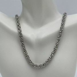 Esmor Silver Tone Byzantine Link Chain Round Necklace Expensive Elegant Look 18"