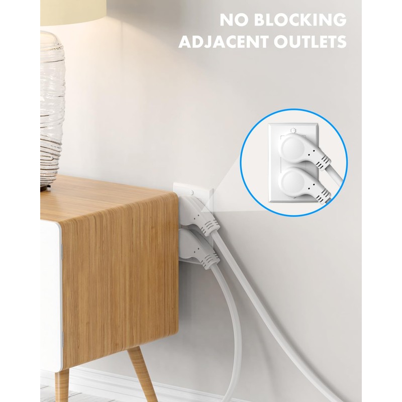 Flat Plug Short Power Extension Cord 1 Foot White 14